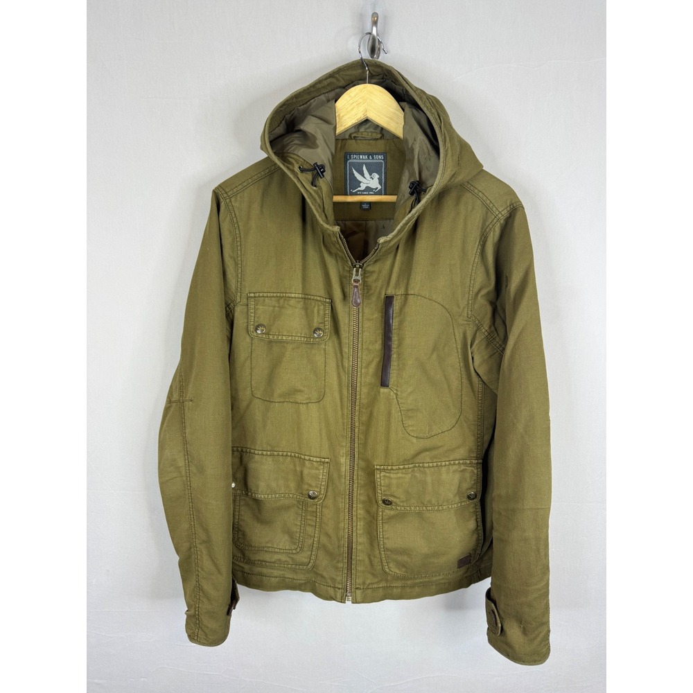 I. Spiewak & Sons Mens Hooded Field Jacket Olive Green Cotton Utility Coat Large
